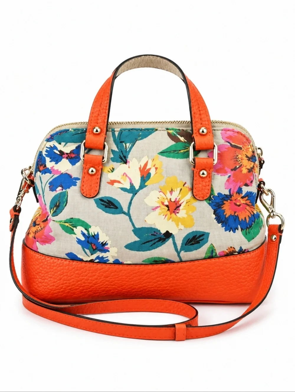 Kate Spade New York Grove Court Floral Canvas Pebbled Leather Satchel OS - Picture 5 of 10